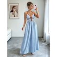thumbnail image 4 of Women's Striped Halter Maxi Dress Backless Smocked Beach Vacation Boho Dress Light Blue M, 4 of 9
