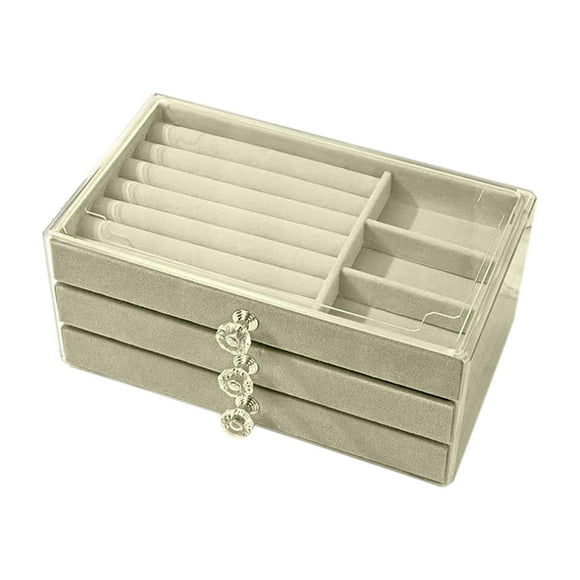 Acrylic Jewelry Storage Box with Lid and Velvet Interior 22 cm x 13 cm x 10.5 cm Multilayer Organizer for Earrings Necklaces Rings