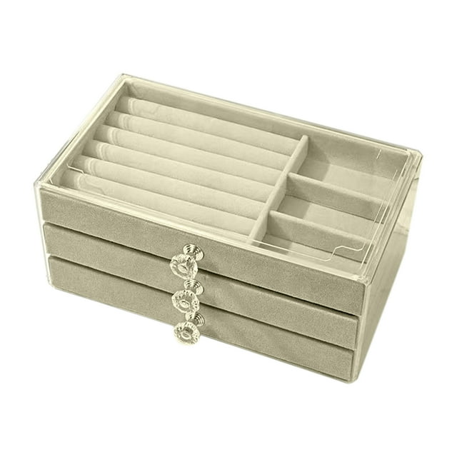 Meitianfacai Jewellery Storage Box Oxidation Earrings Earrings Necklace Velvet Acrylic High-grade Exquisite Jewelry Box(Beige)