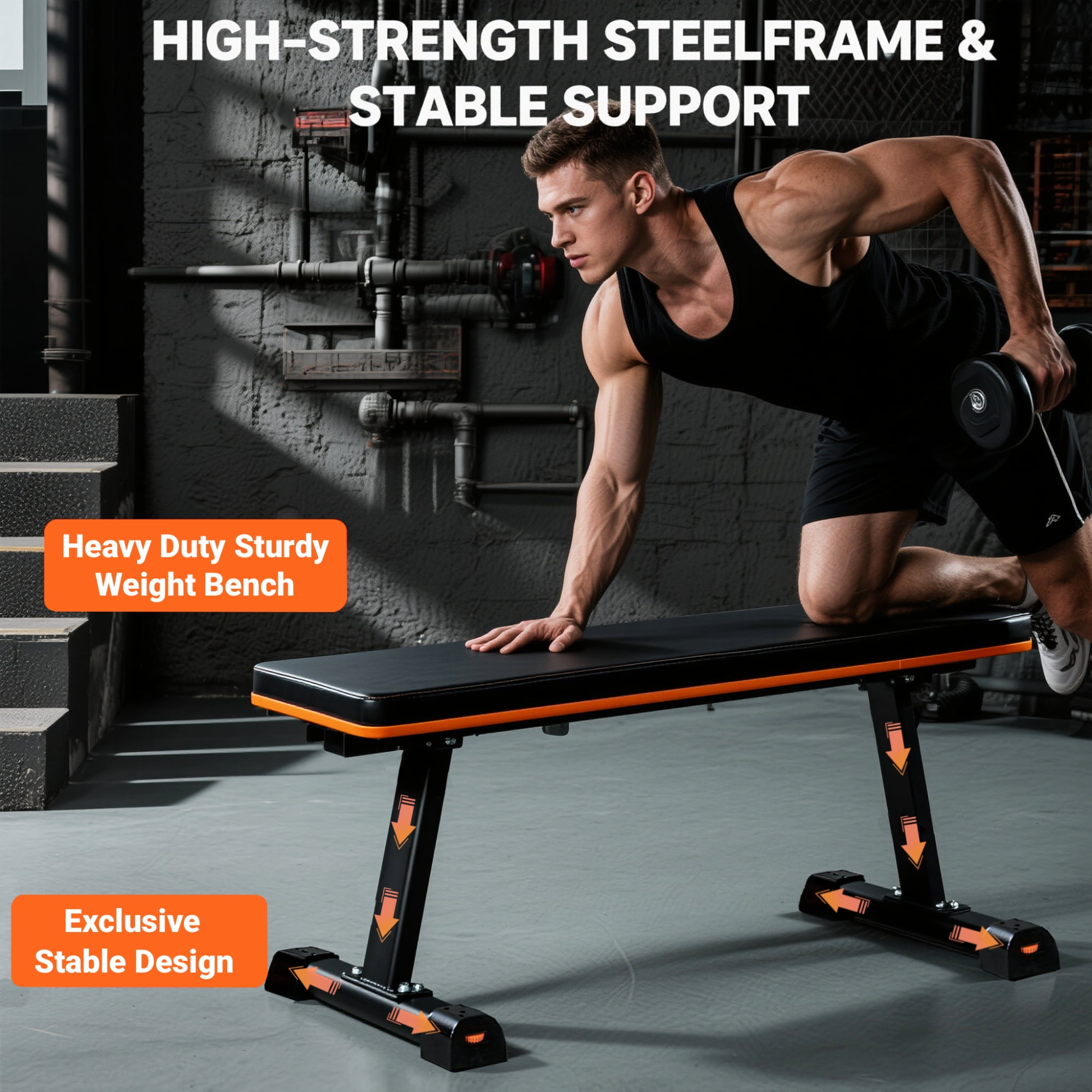 Weight Bench,Blacksmith Foldable Flat Bench with 600lb Capacity for AB and Full Body Exercises,Workout Bench for Home GYM