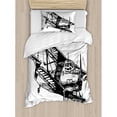 thumbnail image 3 of Vintage Airplane Duvet Cover Set King Size, Drawing of a Monoplane Sketchy Stylized Ancient Monochrome Design, Decorative 3 Piece Bedding Set with 2 Pillow Shams, Black and White, by Ambesonne, 3 of 3