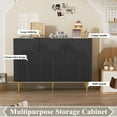 thumbnail image 4 of HLR 47" Modern Wood Accent Storage Cabinet with Relief Patterned 3 Doors Buffet Cabinet, Black, 4 of 10