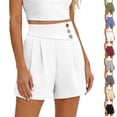 thumbnail image 2 of Womens Dress Shorts Casual 2026 Summer Elastic High Waist Button Shorts Pleated Beach Vacation Clothes (White,S）, 2 of 6