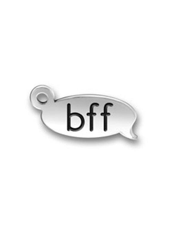 Sterling Silver 20" .8mm Box Chain BFF Best Friends Forever Text Chat Bubble Pendant Necklace