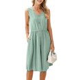 thumbnail image 2 of Vestido Corto Informal de Verano Sin Mangas con Botones y Ojales para Mujer, Vestido Holgado con Bolsillo. Verde S, 2 of 10