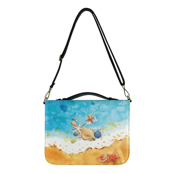 FOR U DESIGNS Beach Ocean Bible Case Bag Starfish Bible Cover Leather Case for Women Men Size M Portable Sturdy Bible Protective Carrier Aesthetic Bible Bag with Handle and Zippered