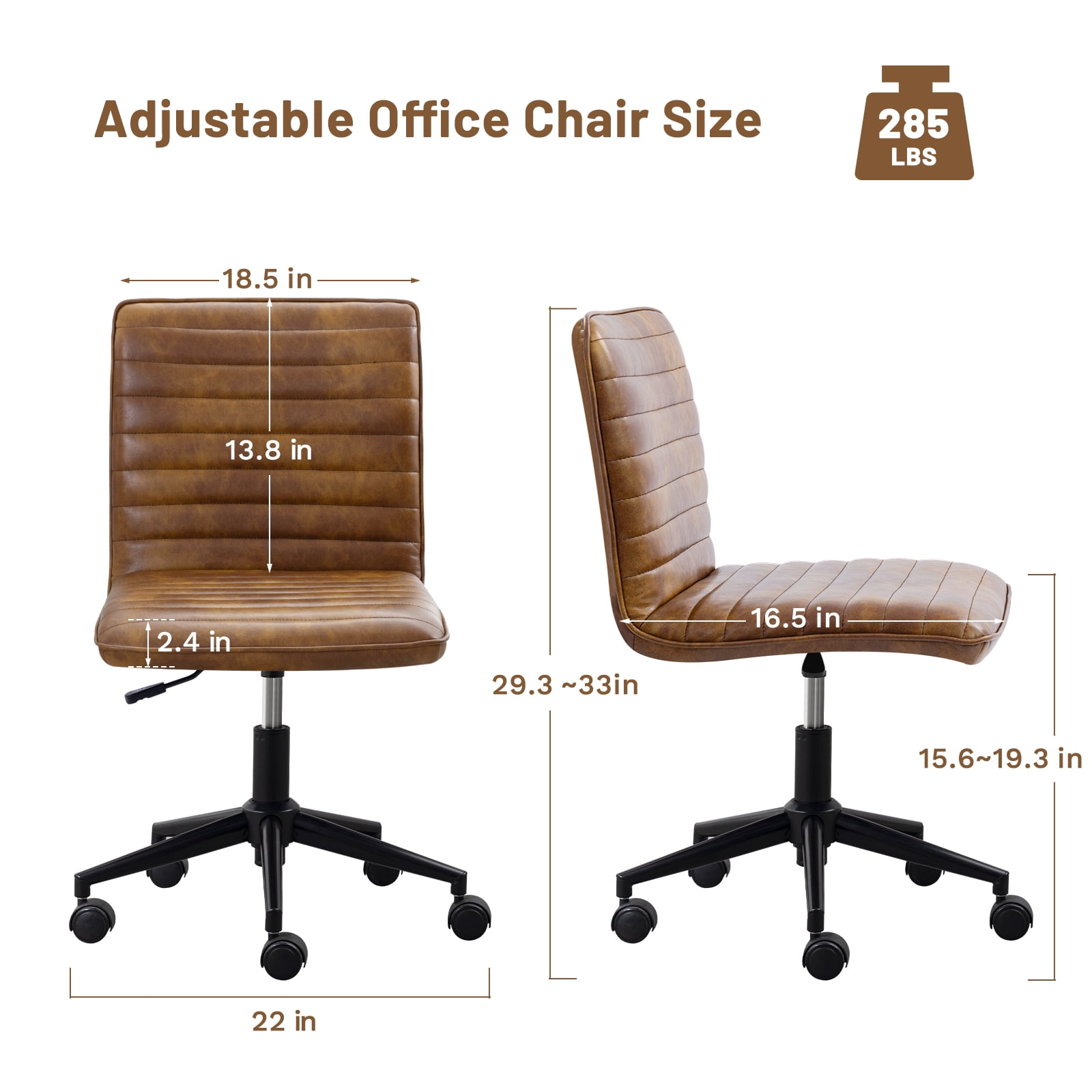 Furniliving Armless Office Chair Mid-Back  Leather Task Chair Rolling  Swivel Adjustable Computer Chair,Dust Yellow