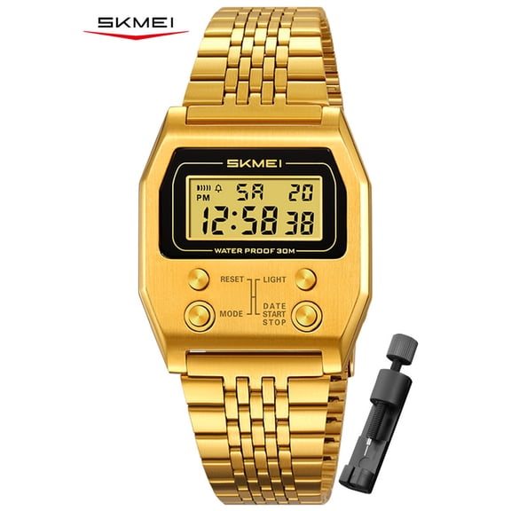 SKMEI Unisex Watch Slim Digital Wristwatch with Stainless Steel Bracelet, Stopwatch, Alarm, Countdown, Date and EL Backlight, Minimalist Style for Students, Work and Daily Wear