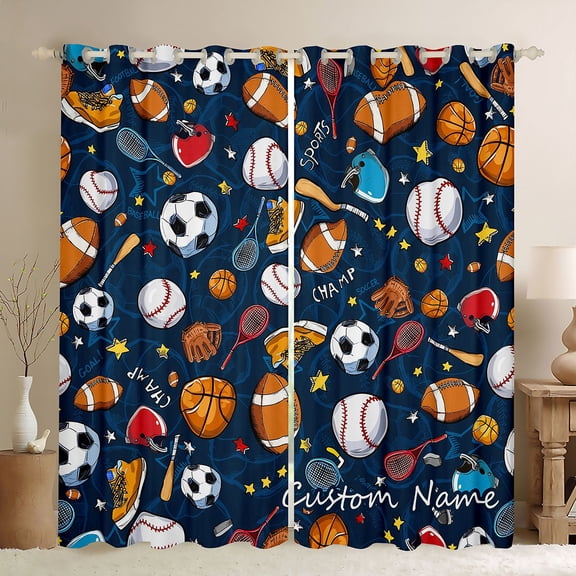 Feelyou Kids Football Black Out Curtains, Rugby Sport Curtains Pack of 2 (42x63 Each)