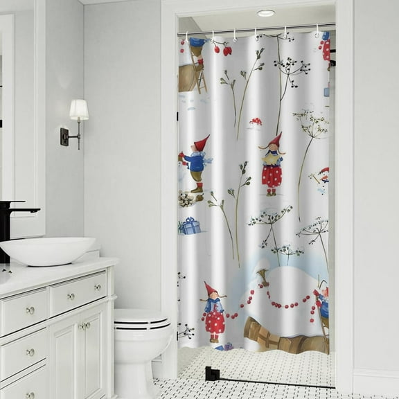 White Christmas Gnome Pattern Shower Curtain 36"x72" ,Bathroom Decorative Shower Curtains Set with 12 Hooks,Modern Waterproof Washable Shower Curtain