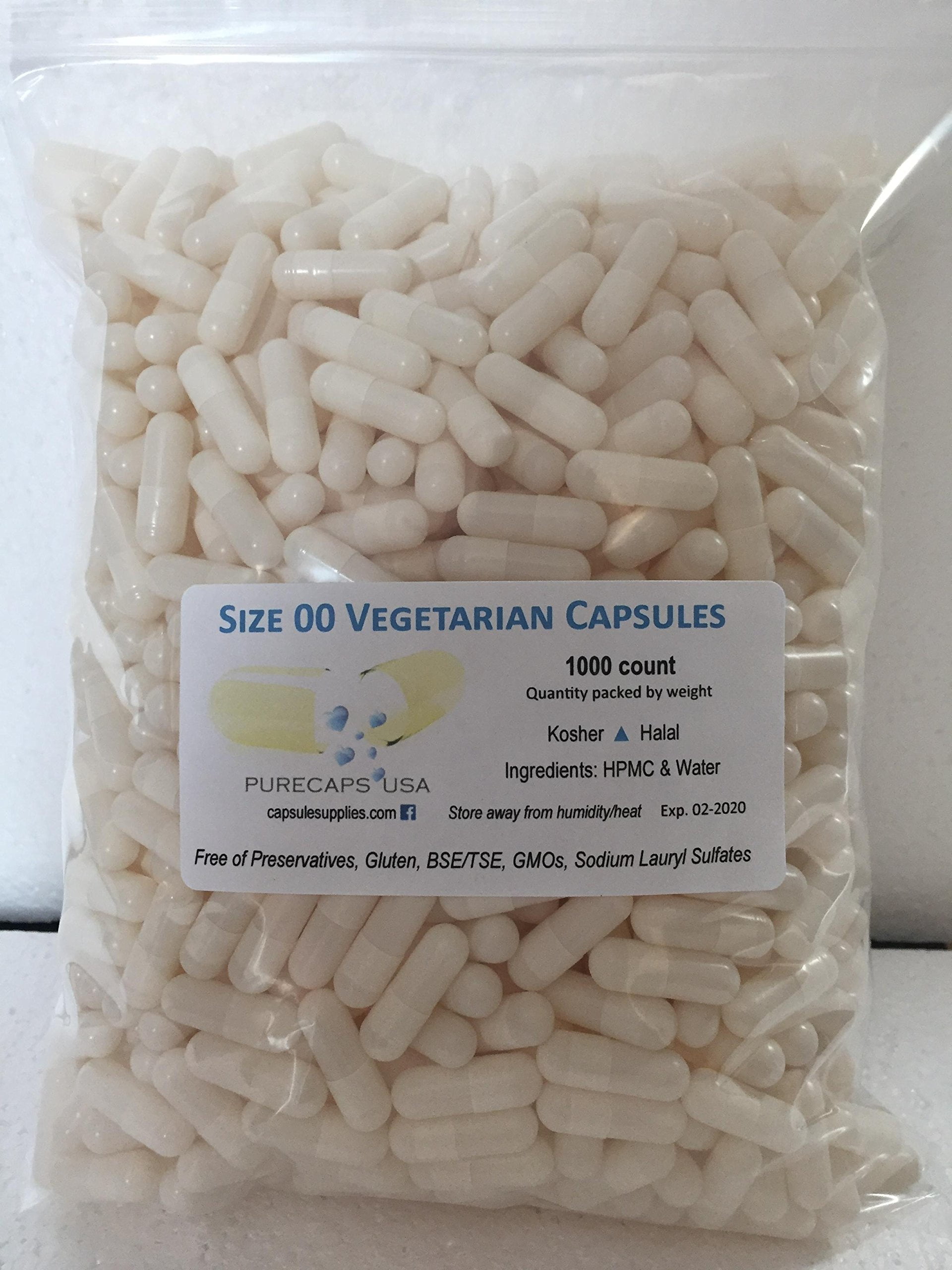 PurecapsUSA 1,000 Fillable White Empty Vegetarian Capsules Size 00