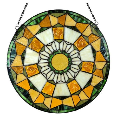 - River of Goods Stained Glass Golden Leaves Window Panel