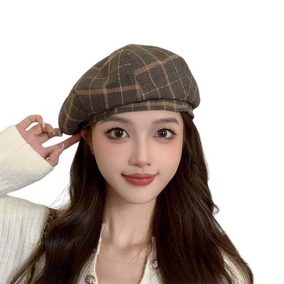 Women's Plaid Beret Hat, Wool Blend Vintage England Retro Painter Cap, Tartan Artist Hat for Daily Casual Wear, School, and Fashion Gift Blackish Green