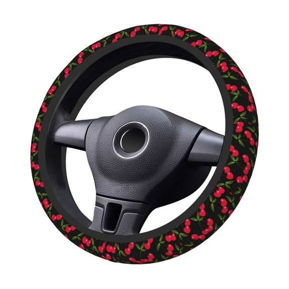 Kdxio Cherry Print Elastic Stretch Steering Wheel Cover,Auto Steering Wheel Cover,15 Inch Anti-Slip,Warm in Winter and Cool in Summer,Fit Suvs,Vans Cars,Trucks