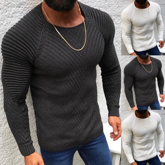 Utoimkio 2023 Pullover Sweaters for Men Lightweight Long Sleeve Crewneck Casual Loose Knitted Undershirt Pullover Jumper Thermal Solid Tops