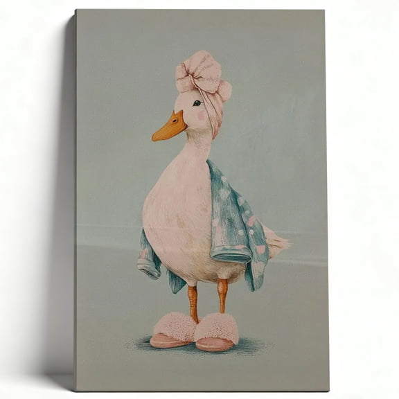 Whimsical "Spa Day Duck" Framed Canvas Wall Art - Playful Animal Portrait Decor - Modern Home Decor for Bathroom, Nursery, and Bedroom 8*12inch(20*30cm)