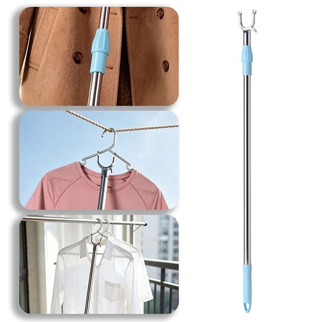 Tong Support de Séchage Intérieur pour avec Longueur Réglable pour l'Organisation de la Lessive, Gain de Place, Perche Télescopique Rétractable