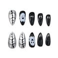 thumbnail image 5 of Halloween Medium Press On Nails 24Pcs, Dark Red Green Contrast Glitter Ghost Fake Nails Set, Metallic Crack Texture Reusable False Nails Kit for Party Daily Wear Women Girls, 5 of 7