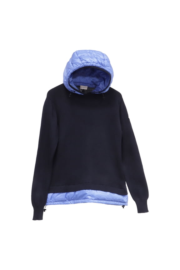 Pre-Owned Moncler Padded Accent Hooded Sweater in Navy Blue Wool and Polyamide