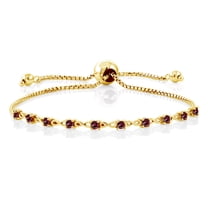 Gem Stone King 0.90 Ct Round Red Rhodolite Garnet 18K Yellow Gold Plated Silver Bracelet for Women