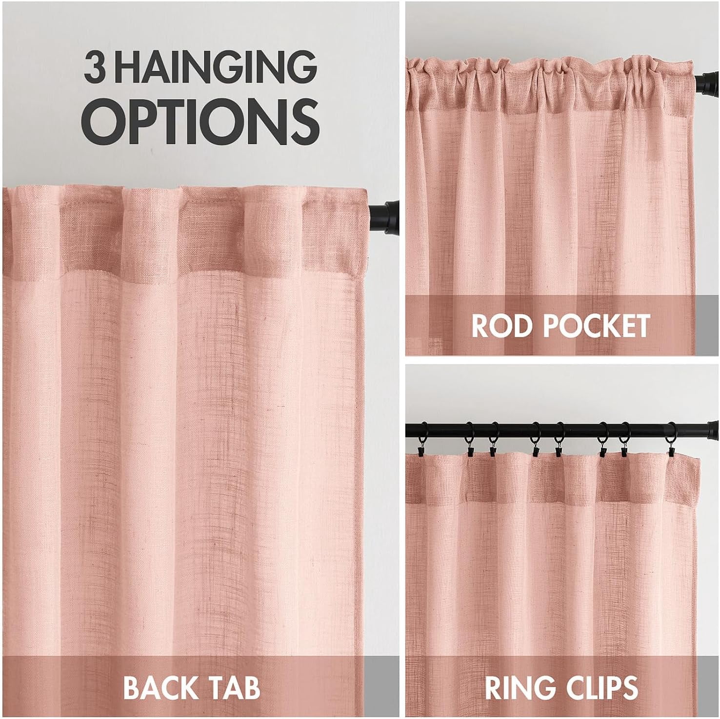 Linen Curtains 84 Inch Length 2 Panels for Bedroom Living Room, Soft Thick Linen Textured Back Tab Window Drapes Semi Sheer Light Filtering Rod Pocket Modern Farmhouse Decor