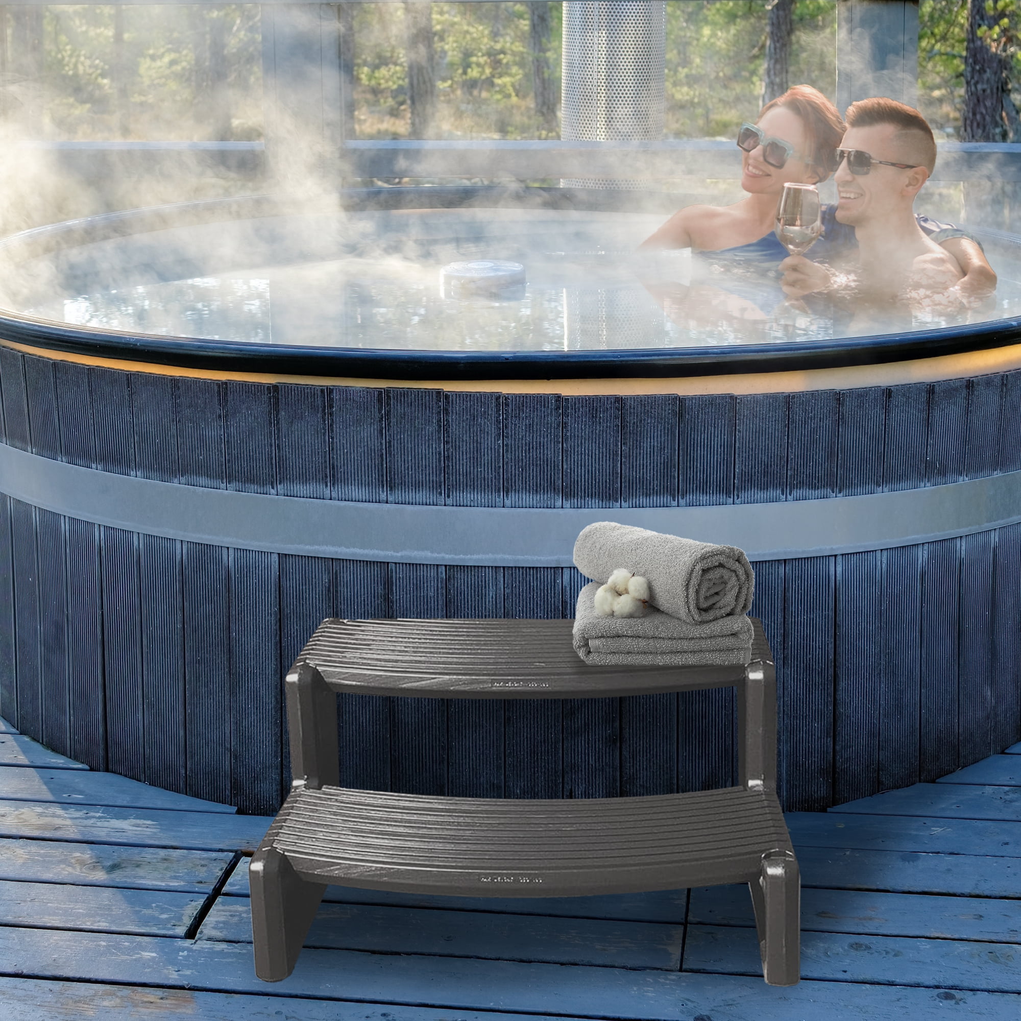 Confer Plastics Handi-Step Hot Tub Stairs for Straight/Curved Spas,Charcoal