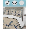 thumbnail image 3 of Quilts Queen Size Bedding Set, Blue Nautical Anchor Reversible Summer Quilt 3 Pieces, Country Retro Ocean Beach Stripes Beige Lightweight Bedspreads Coverlets with 2 Pillow Shams for All Seasons, 3 of 5