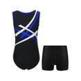thumbnail image 2 of Linjinx Kids Girls Boys Ballet Dance Leotard with Shorts Set Gymnastics Bodysuit Unitard Biketard Blue&Black 16, 2 of 5