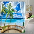 thumbnail image 2 of 3D Palms Ocean Tropical Island Beach Shower Curtain, Fabric Cloth Polyester Waterproof Bath Curtain, Maldives High-Resolution Photography Home Decor Bathroom Textile Leisure Shower Curtain, 2 of 4