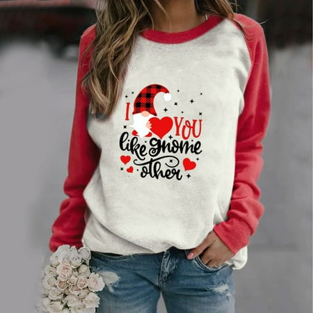 

YFPWM Hide Belly Tunic 2022 for Women corset tops trendy tops petite tops golf shirtsValentine s Day Heart Print Long Sleeve Sweatshirt