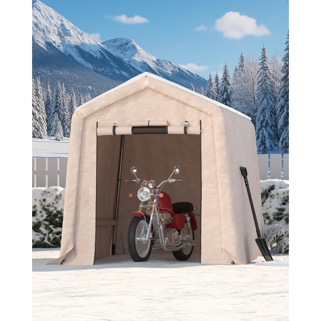 GloryStar Abri de Rangement Extérieur Portable Robuste 6 X 6 Pi, Abri en Bâche PE Imperméable avec Porte Enroulable et Évent, Rangement Résistant aux UV pour Motocyclette, Bois de Chauffage, Outils et Jardin