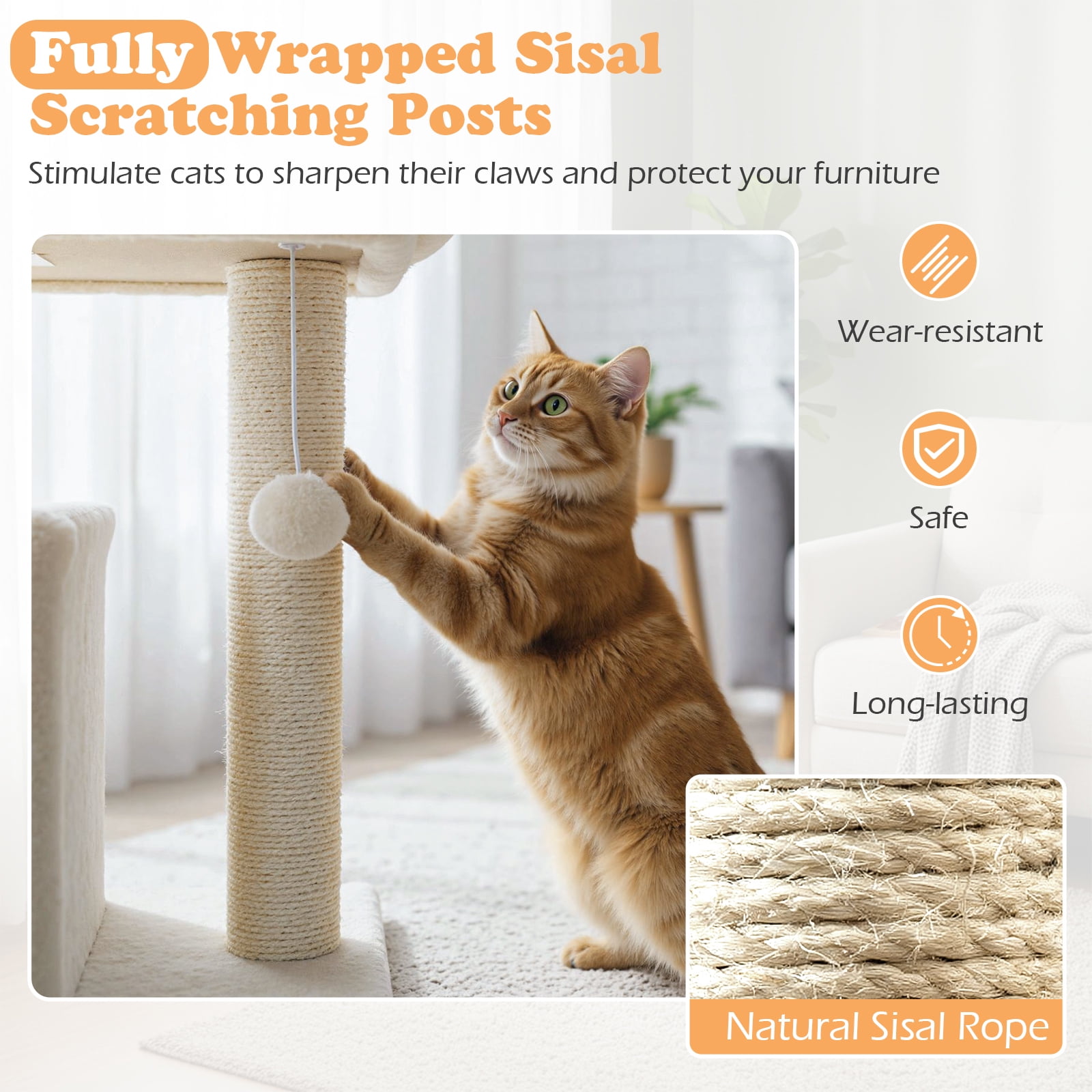 Gymax 19.5'' Small Cat Tree w/Large Padded Plush Perch Condo Sisal Scratching Posts Beige