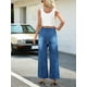 thumbnail image 4 of Pantalones Vaqueros Anchos de Talla Grande para Mujer, Cintura Alta, Adelgazantes, con Múltiples Bolsillos, Rectos, Holgados e Informales. Azul Oscuro Medio M, 4 of 9