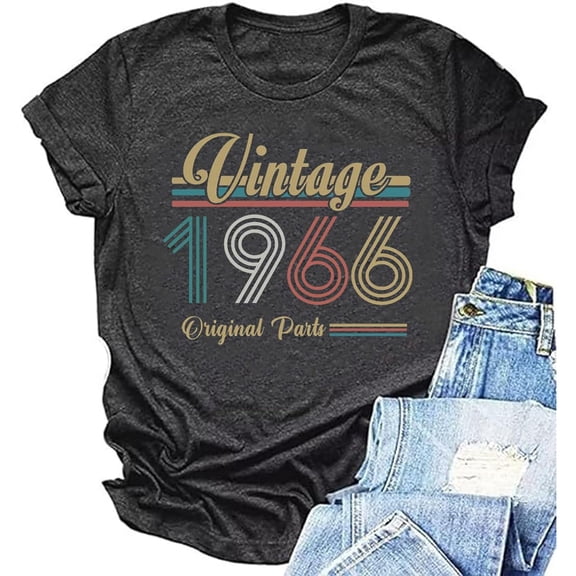 Luwomo Short Sleeve T Shirts for Women Short Sleeve Round Neck 1966 Printed Tee Loose Retro Pullover Ladies Tops