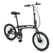 Viribus 20" Adult Folding Bike, 7 Speed  with Dual Disc Lightweight City Commuter Bicycle, Black