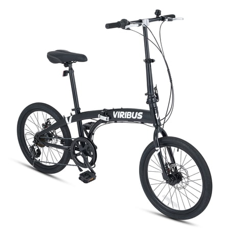 Viribus 20" Adult Folding Bike, 7 Speed  with Dual Disc Lightweight City Commuter Bicycle, Black