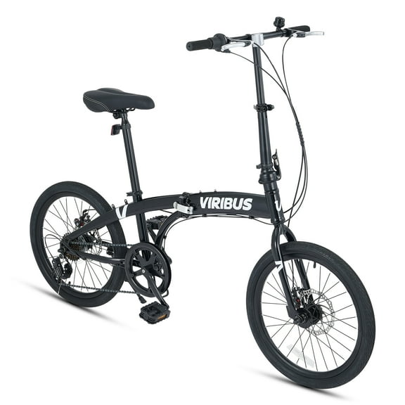 Viribus 20" Adult Folding Bike, 7 Speed  with Dual Disc Lightweight City Commuter Bicycle, Black
