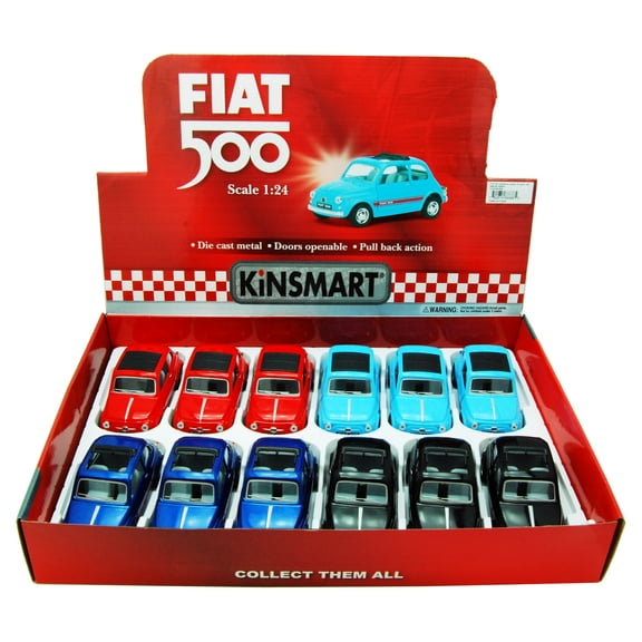Fiat 500 w/ Sunrroof Diecast Car Package - Box of 12 1/24 Scale Diecast Model Cars, Assorted Colors