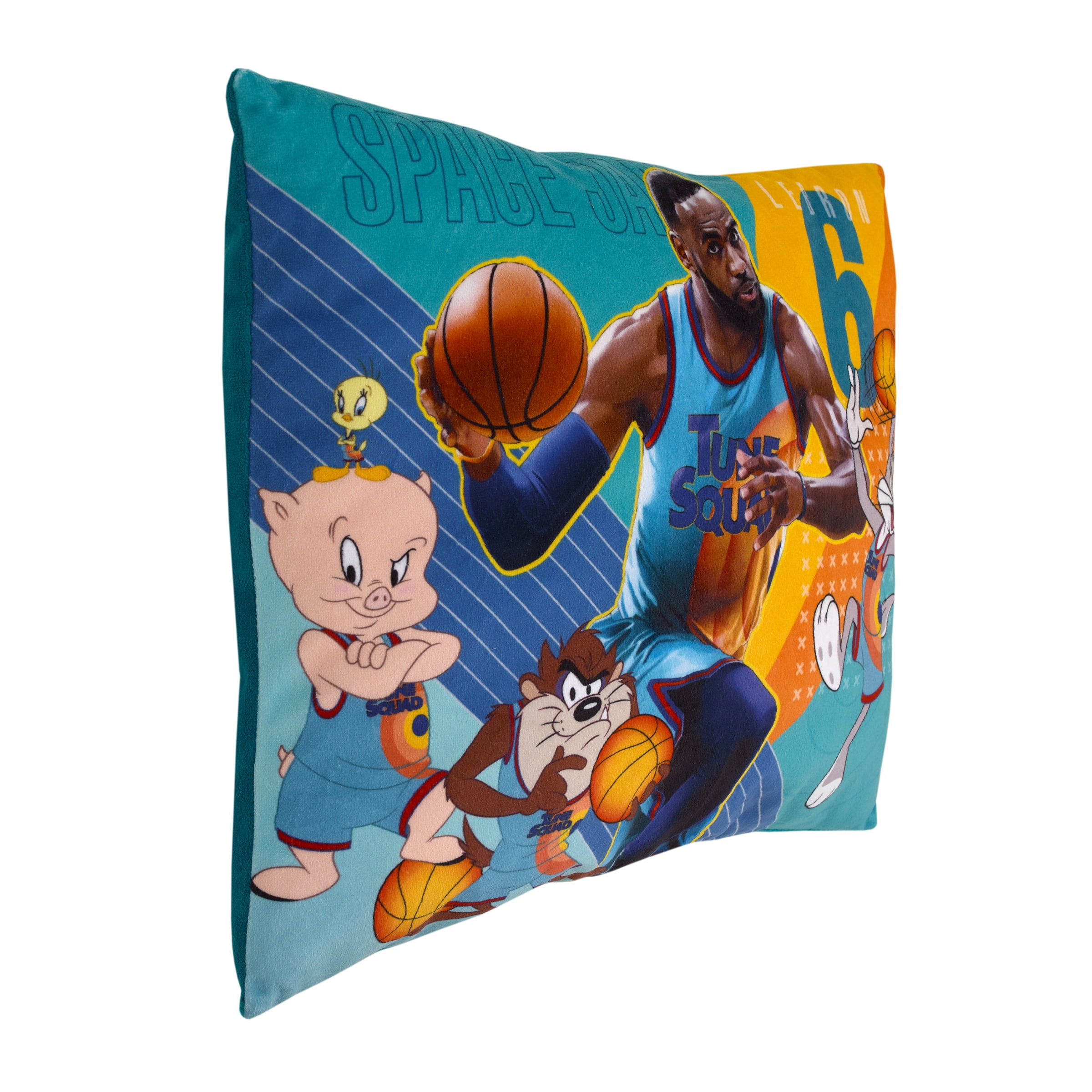 Warner Bros. Space Jam Plush Blue and Orange Decorative Toddler Pillow, Boy, Rectangle, 1 Count