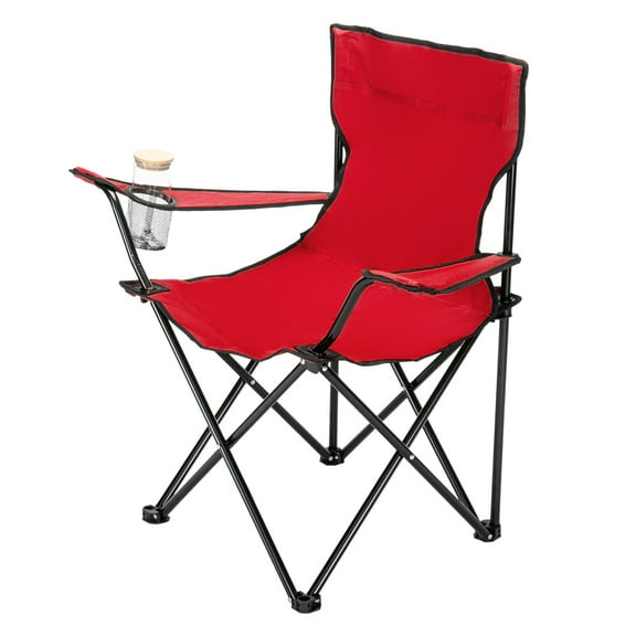 Basics Portable Camping Chair with Cup Holder and Carry Bag, Collapsible Chair for Camping, Tailgates, Beach, Fishing and Sports, Red
