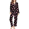 thumbnail image 5 of Women Pajama Sets Casual 2 Piece Valentines Day Print V Neck Long Sleeve Set Women Sleepwear,Black,XXXL, 5 of 5
