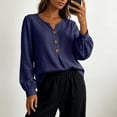 thumbnail image 2 of Edvintorg Womens Tops Trendy Long Sleeve V Neck Loose Casual Lightweight Pullover Top with Button Womens Clothing Navy XXL, 2 of 7