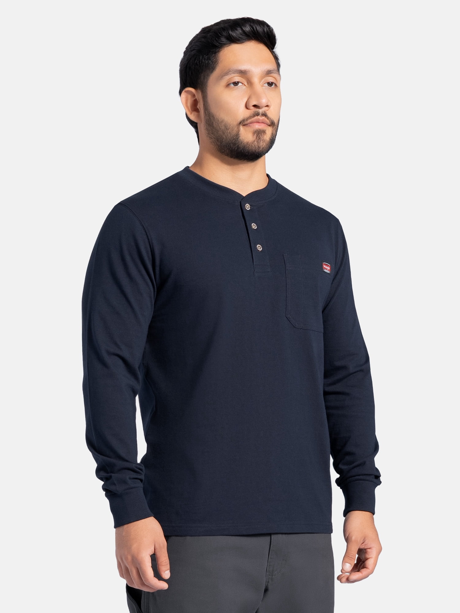Wrangler Workwear Men's Heavyweight Long Sleeve Henley Pen Pocket Shirt, Size S-3XL