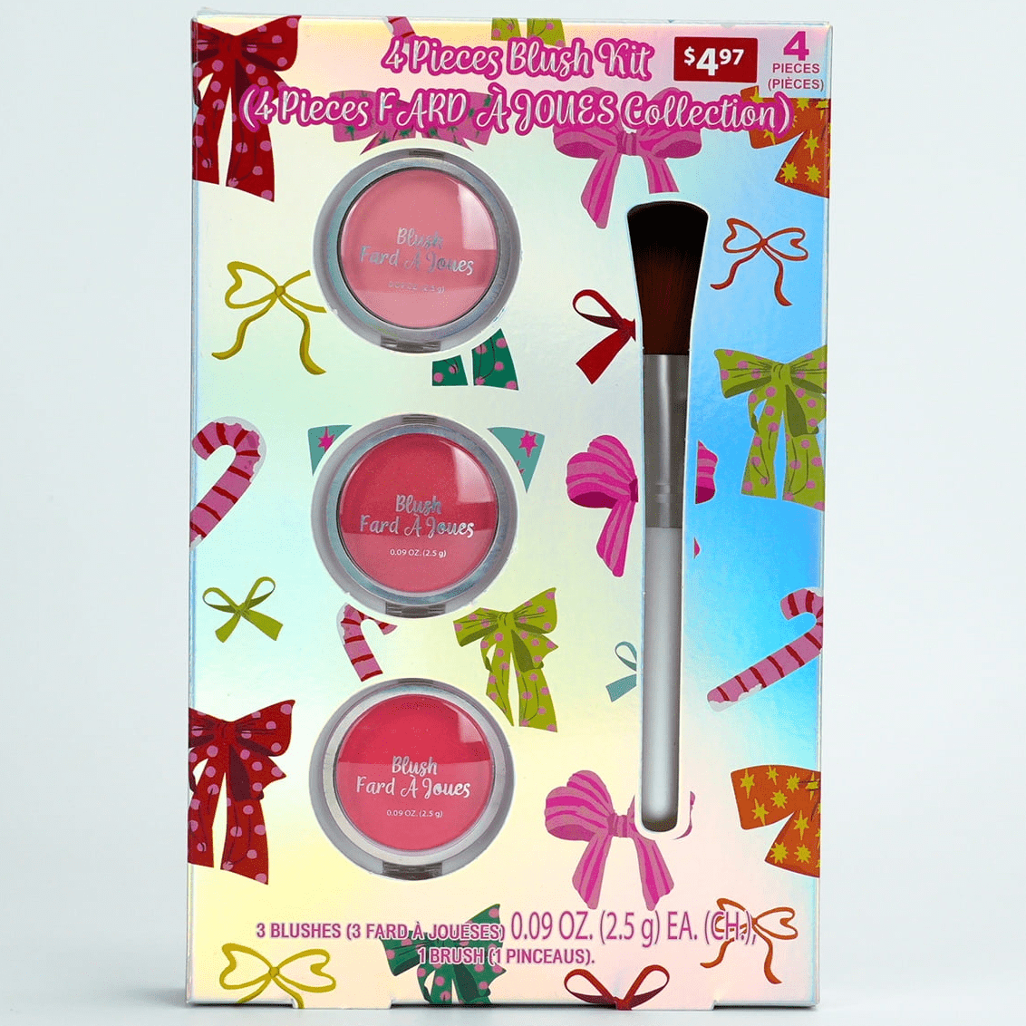 Makeup Powder Blush With Blush Brush Set, 4 Pieces, Adult