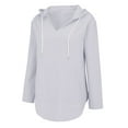 thumbnail image 3 of Womens Beach Cover Up Hooded V Neck Tunic Large Pocket Cotton Linen Long Sleeve Shirt, 3 of 8