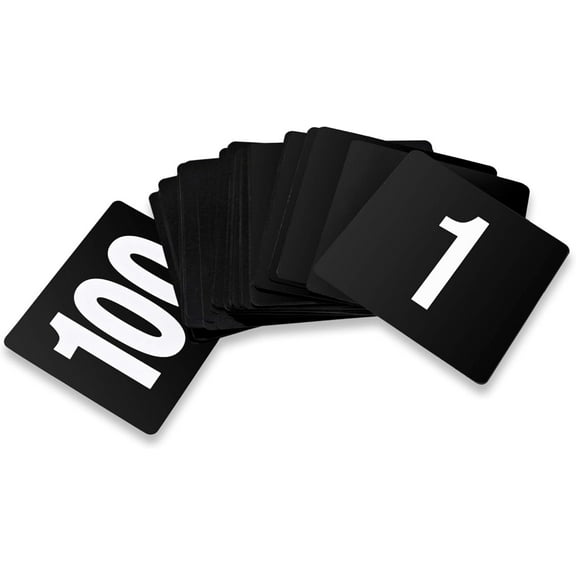 23084 1-100 Double Side Plastic Table Numbers, 4" x 4" Inch, Light Grey on Black