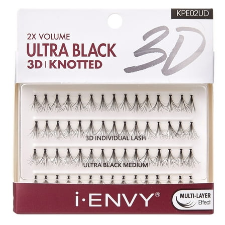 Kiss I Envy 3D Knotted Lashes Ultra Black Medium Length (Pack of 3)