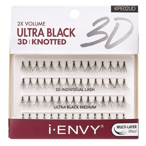 Kiss I Envy 3D Knotted Lashes Ultra Black Medium Length (Pack of 2)