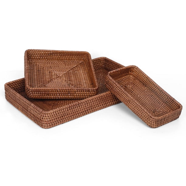 Bandeja para servir YANGQIHOME conjunto rectangular de 3 piezas color marrón oscuro
