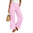 thumbnail image 4 of Womens Striped High Waisted Wide Leg Pants Flowy Elastic Waist Pull On Trousers Casual Vacation Boho Beach Pants with Pockets Hot Pink, 4 of 7